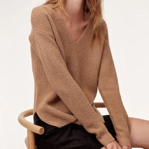 Aritzia Wilfred Free Wolter 100% Merino Wool Waffle Knit Sweater Camel Sz Medium